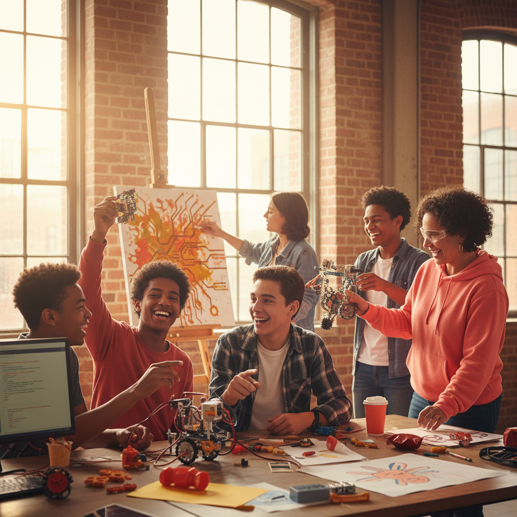 Young people engaged in an after-school program with a mentor